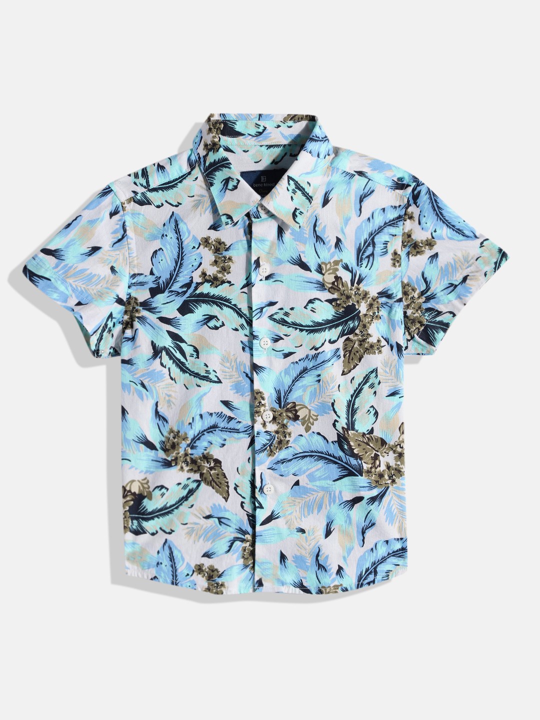 

Bene Kleed Boys Blue Standard Slim Fit Floral Printed Cotton Casual Shirt