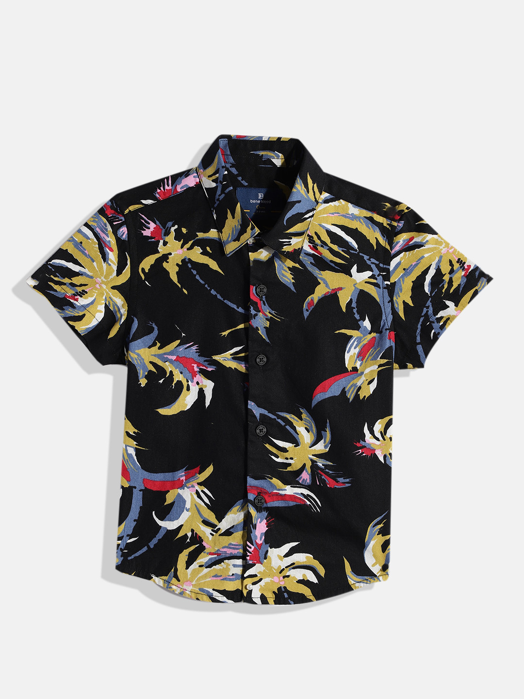 

Bene Kleed Boys Black Standard Slim Fit Floral Printed Cotton Casual Shirt