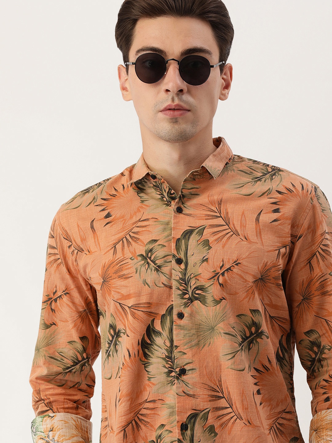 

Bene Kleed Men Orange Standard Slim Fit Floral Printed Cotton Casual Shirt