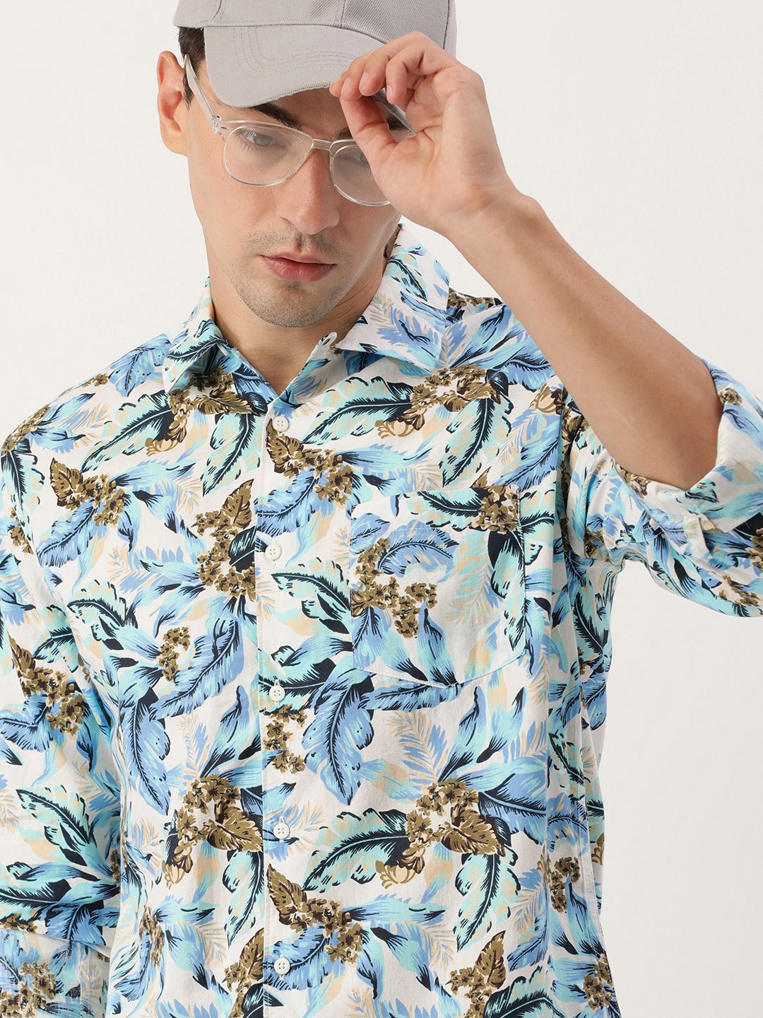 

Bene Kleed Men Blue Standard Slim Fit Floral Printed Cotton Casual Shirt