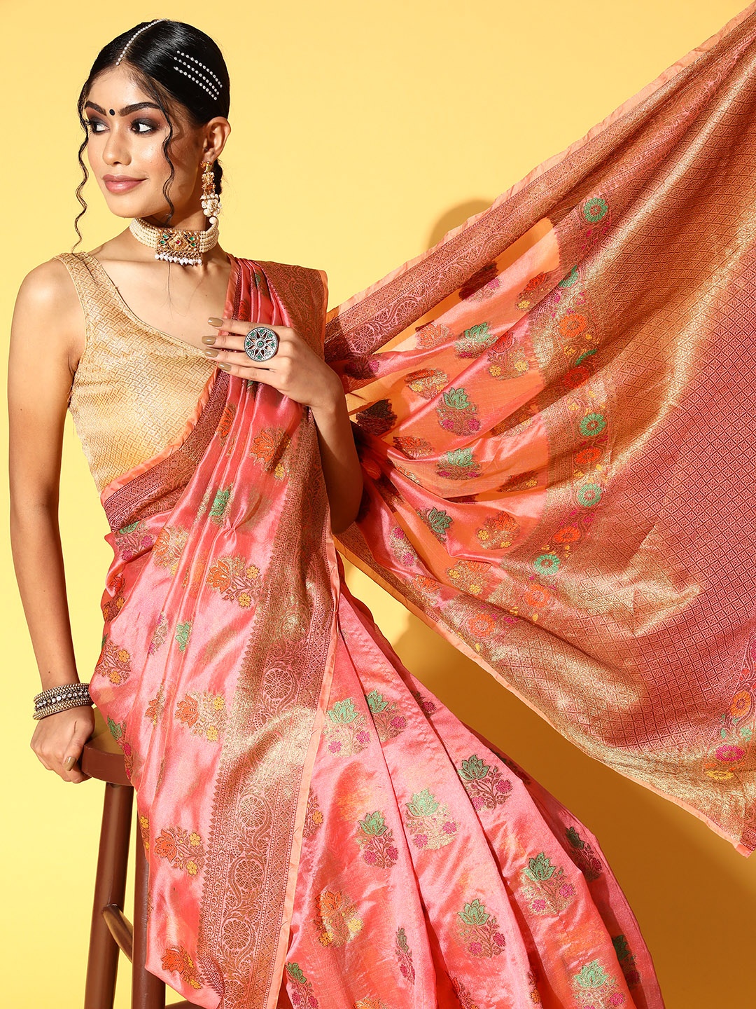 

Chhabra 555 Ethnic Motifs Silk Cotton Saree with Woven Design border, Pink
