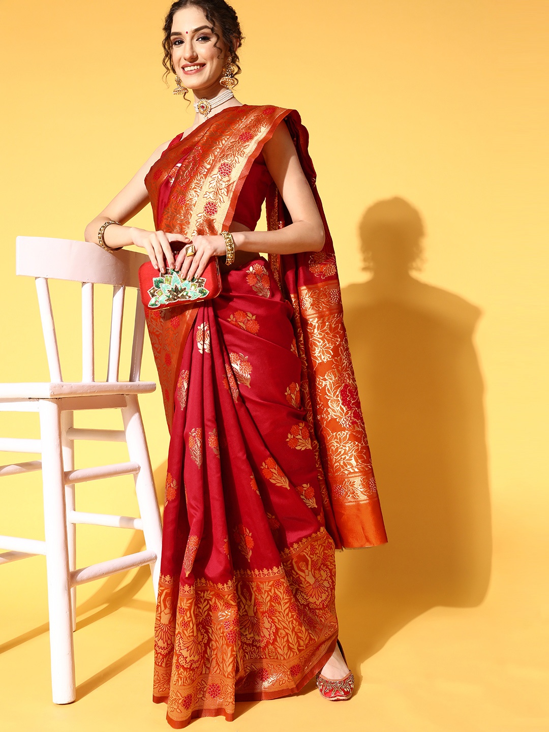 

Chhabra 555 Ethnic Motifs Saree with Zari border, Maroon