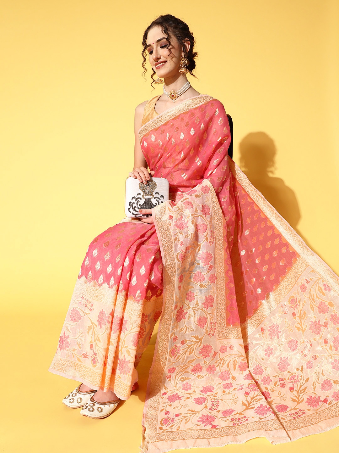 

Chhabra 555 Ethnic Motifs Silk Cotton Saree with Woven Design border, Pink