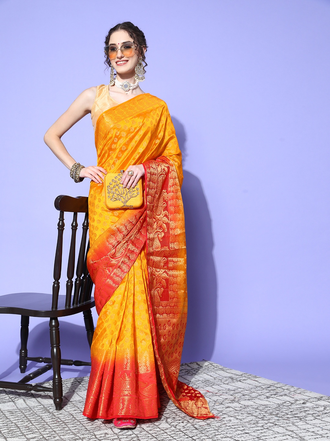 

Chhabra 555 Ethnic Motifs Saree with Zari border, Mustard