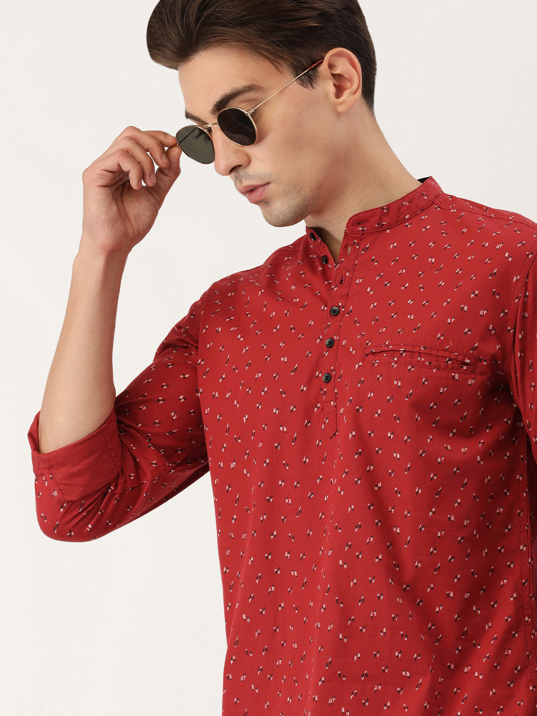 

IVOC Men Rust Orange & Black Pure Cotton Geometric Printed Kurta