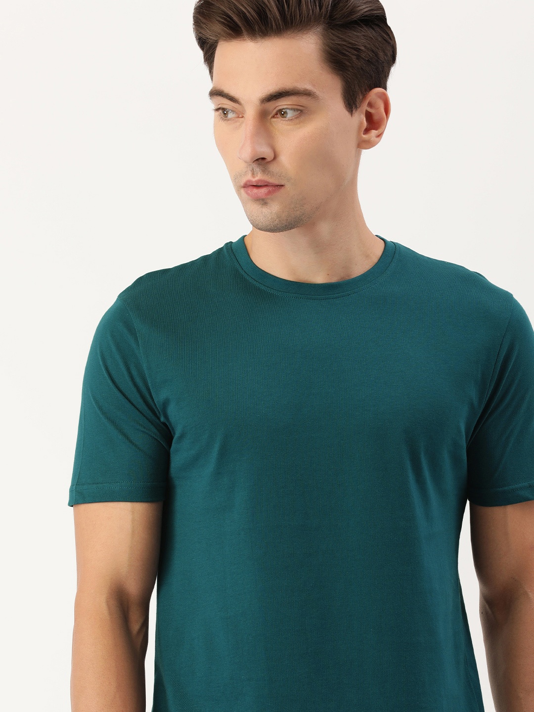 

IVOC Men Teal Green Round Neck Cotton T-shirt