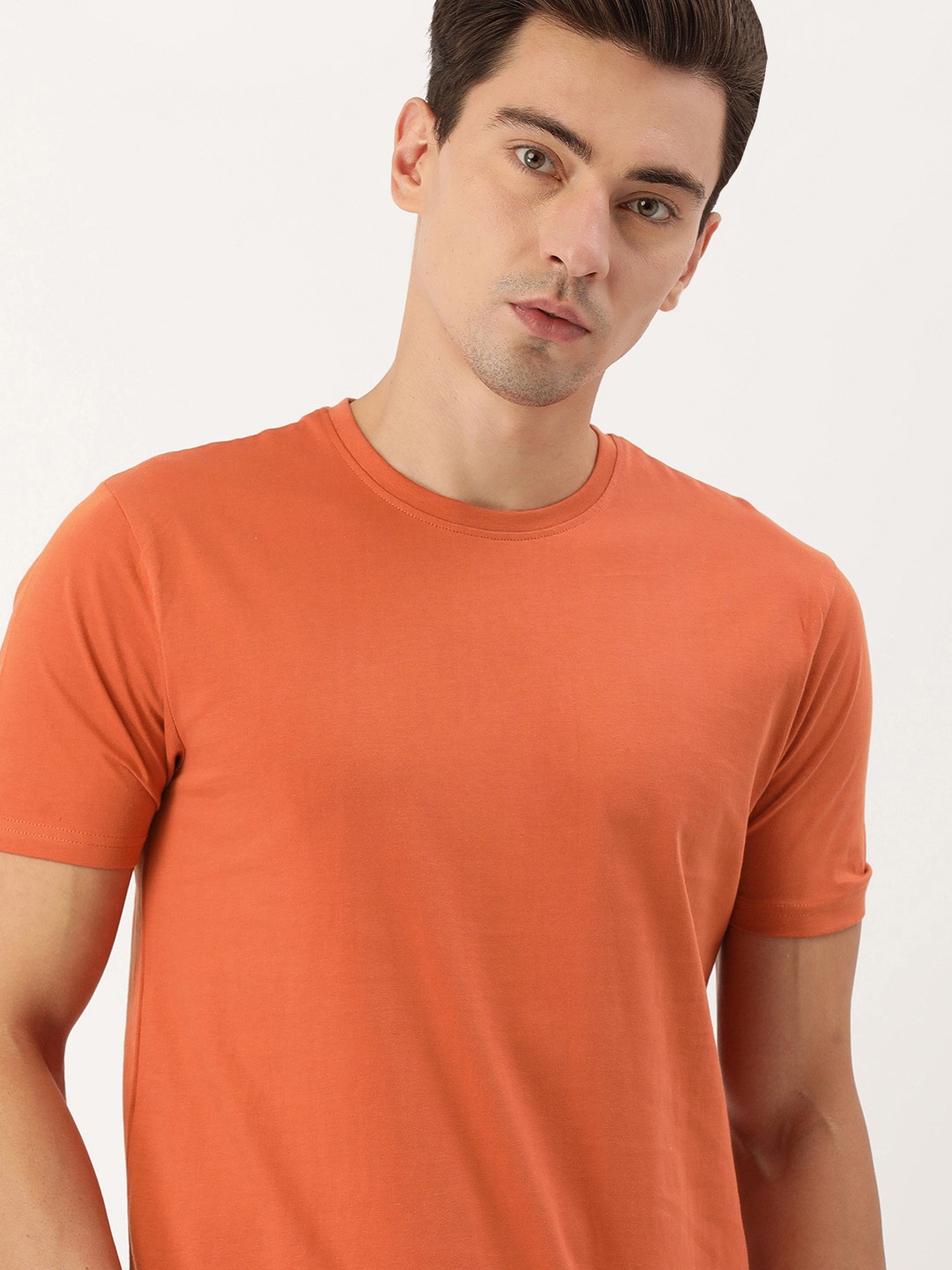 

IVOC Men Orange Round Neck Cotton T-shirt