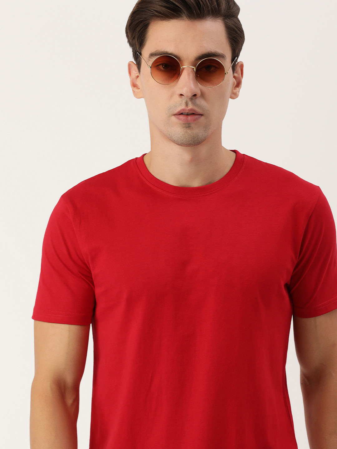 

IVOC Men Red Round Neck Cotton T-shirt