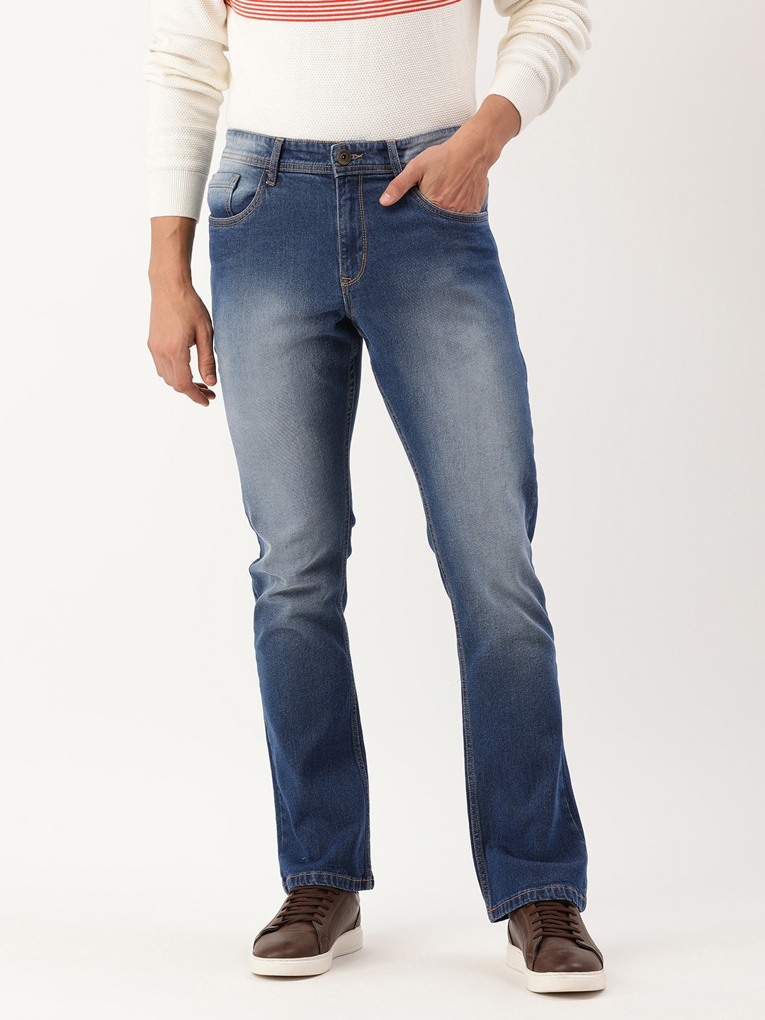 

IVOC Men Boot-Cut Solid Cotton Jeans, Blue