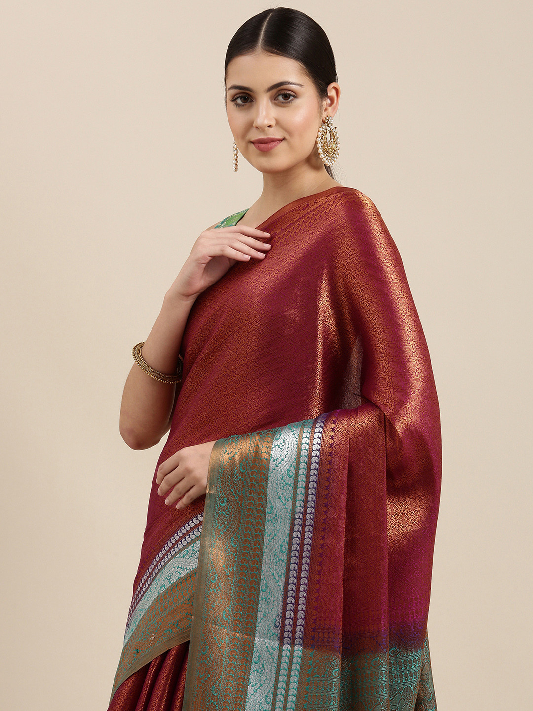 

Pothys Violet & Blue Ethnic Motifs Woven Design Banarasi Saree