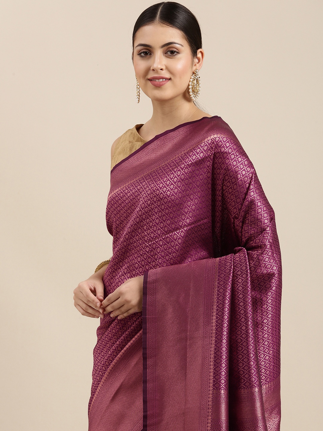 

Pothys Violet Ethnic Motifs Woven Design Banarasi Saree