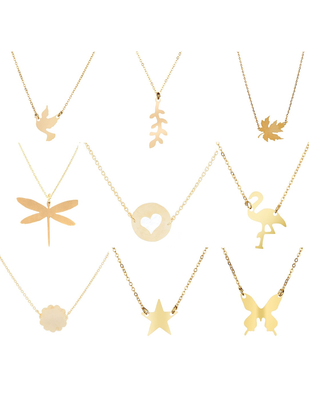 

Goldnera Set Of 9 Gold-Plated Pendant With Chain