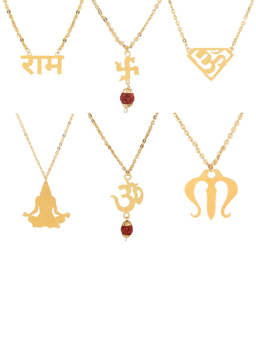 

Goldnera Set Of 6 Gold-Plated Religious Brass Pendants with Chain