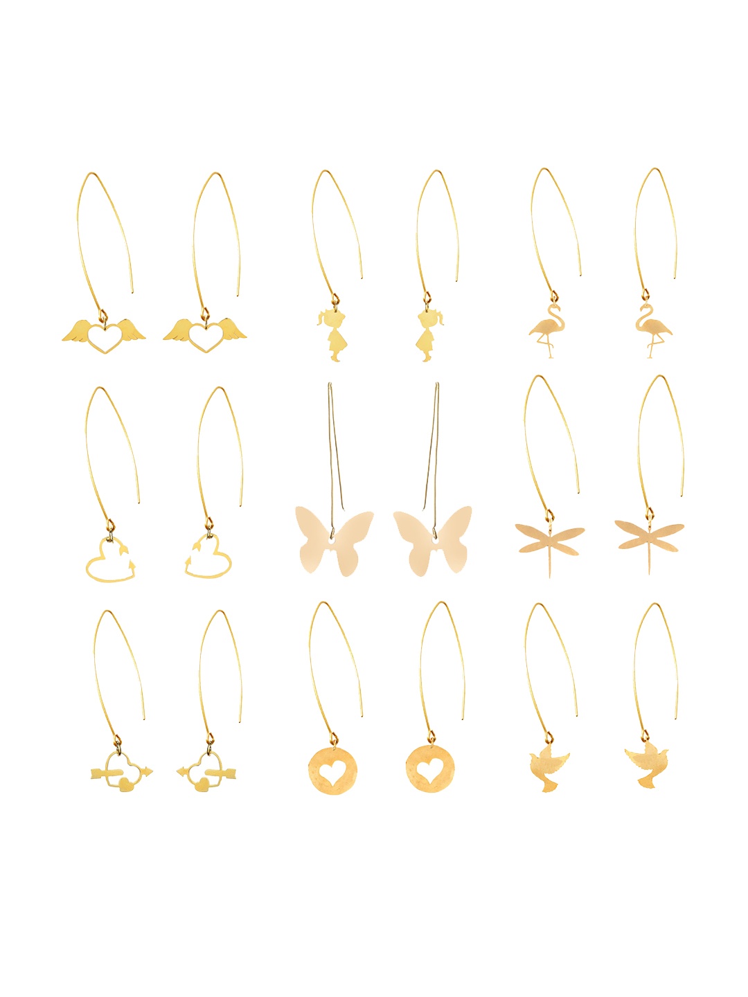 

Goldnera Set of 9 Gold-Toned Gold-Plated Contemporary Drop Earrings