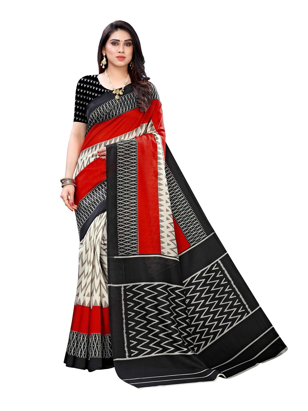 

AADVIKA Red & Black Art Silk Mysore Silk Saree