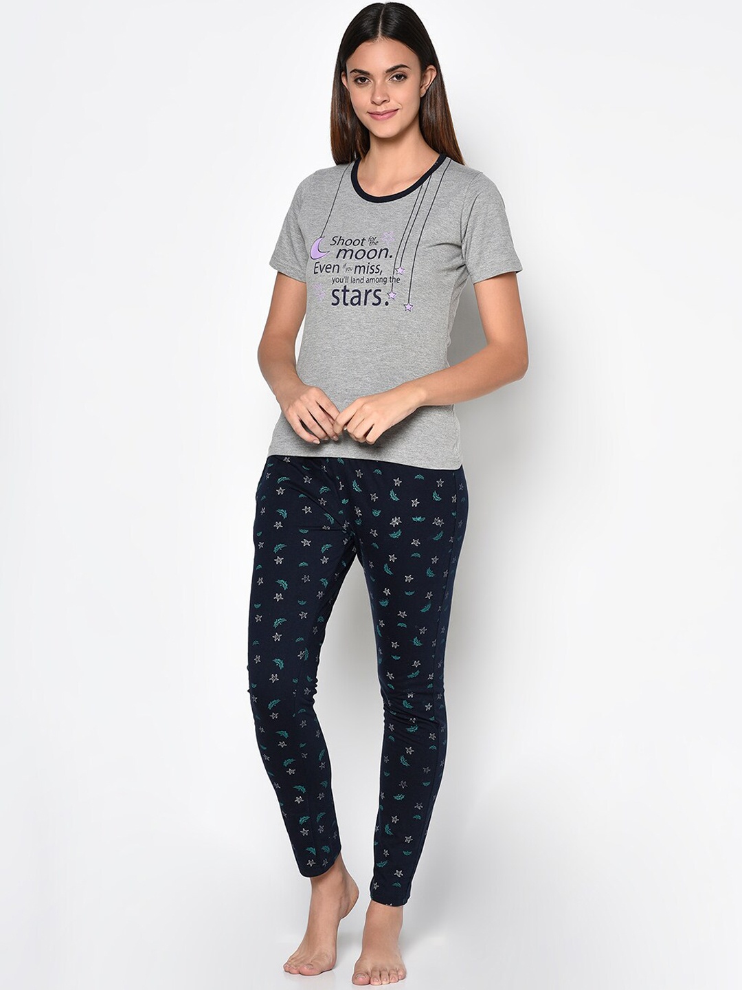 

CUSHYBEE Women Grey Printed Night suit