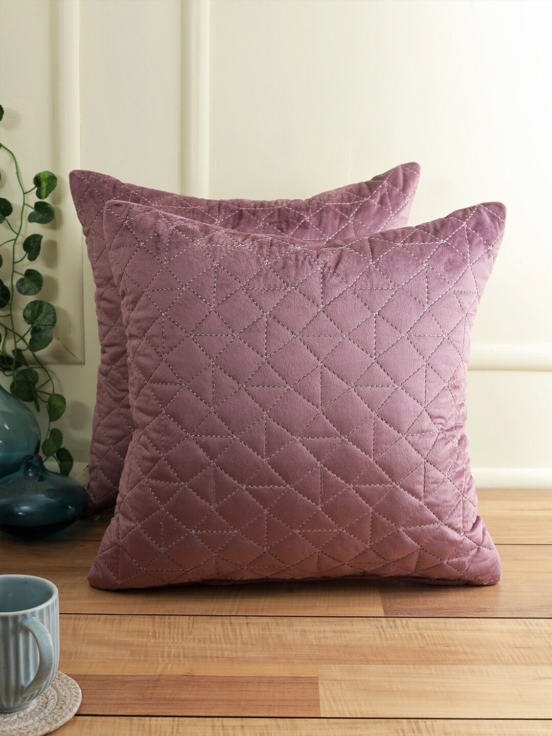 eyda Purple Set of 2 Velvet Square Cushion Covers