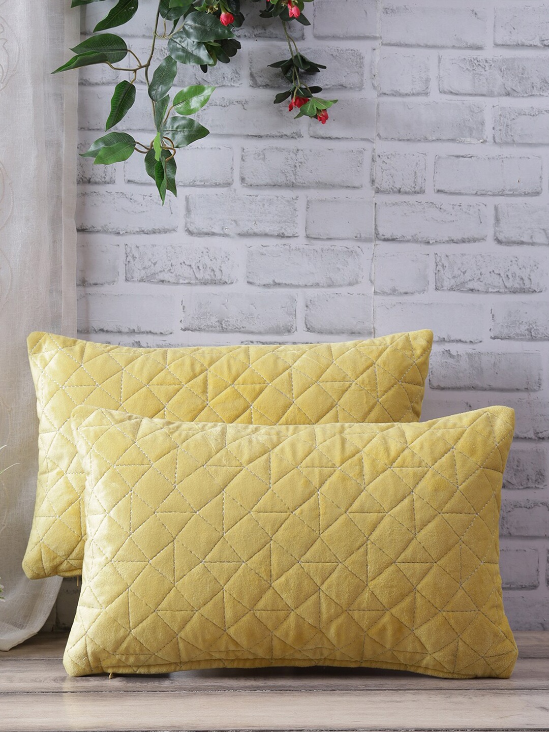 

eyda Set of 2 Yellow Velvet Rectangle Cushion Covers