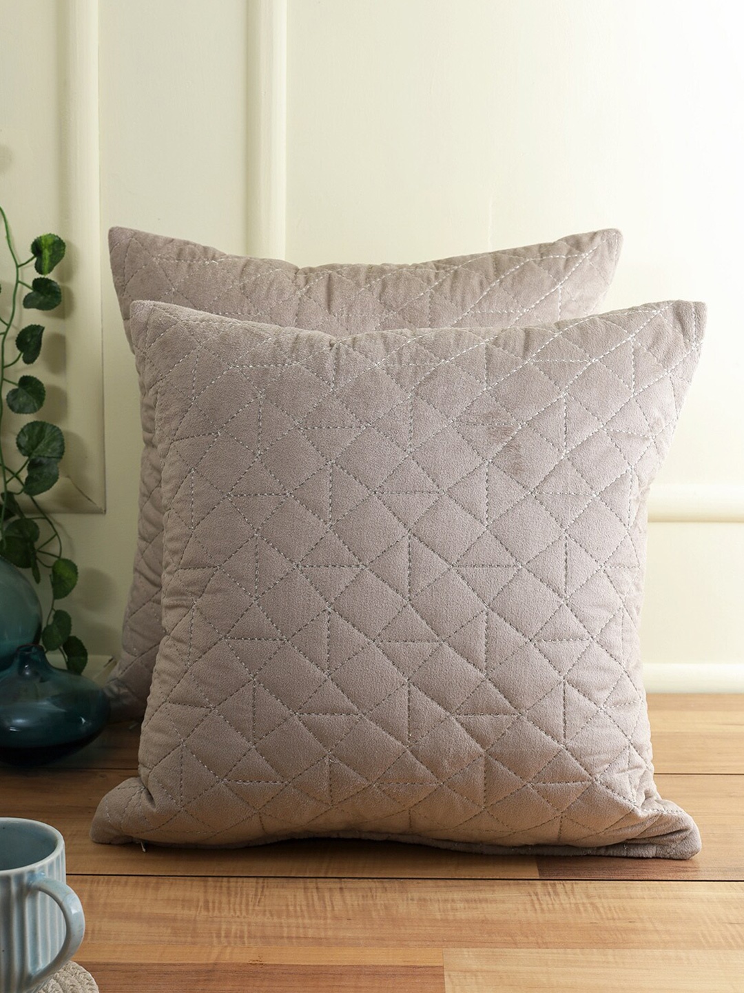 

eyda Grey Set of 2 Velvet Square Cushion Covers