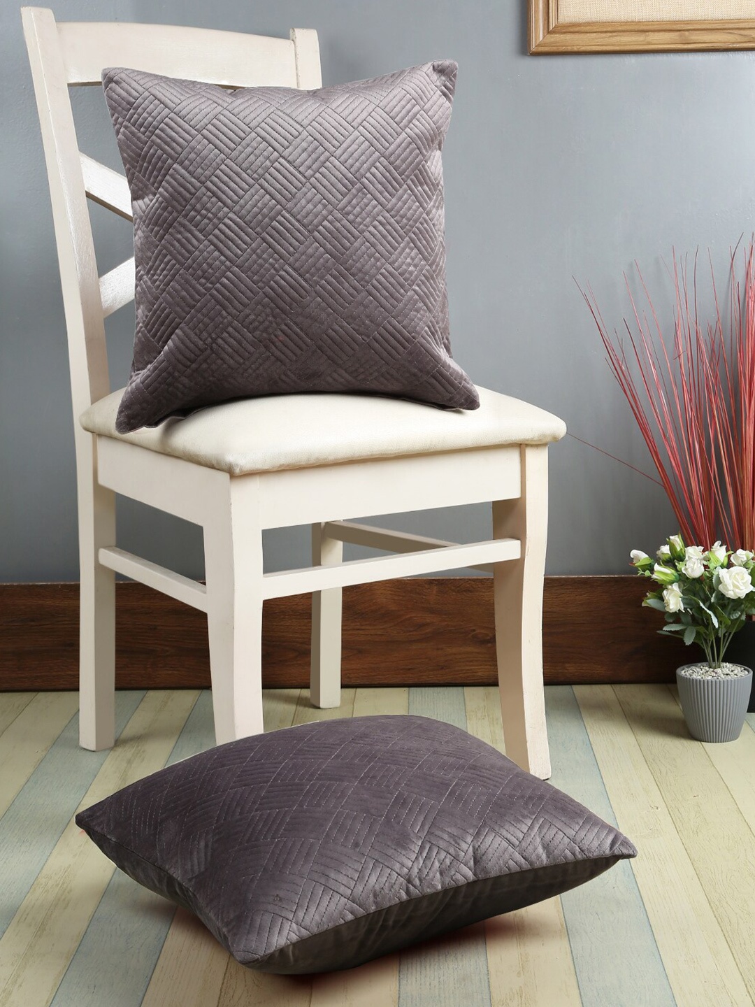 

eyda Grey Set of 2 Velvet Square Cushion Covers
