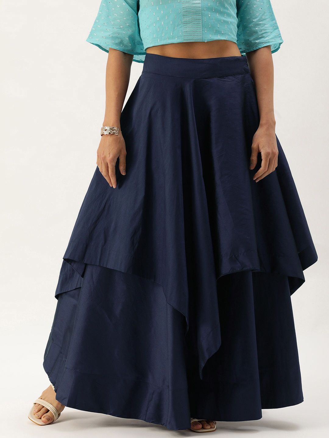 

SWAGG INDIA Women Navy Blue Solid Layered Lehenga Skirt