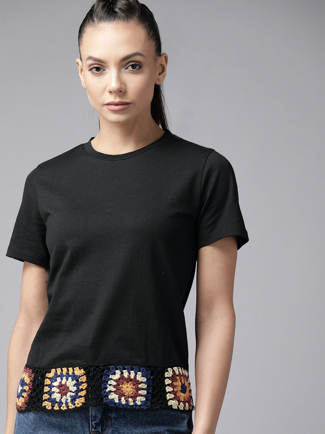 

Roadster Women Embroidered Top, Black