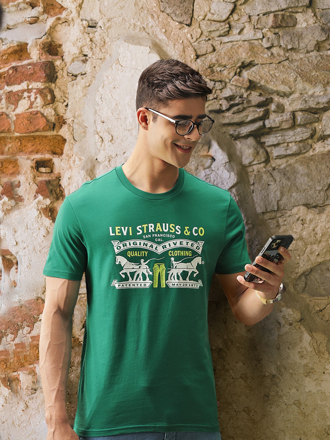

Levis Men Green & White Printed Pure Cotton T-shirt