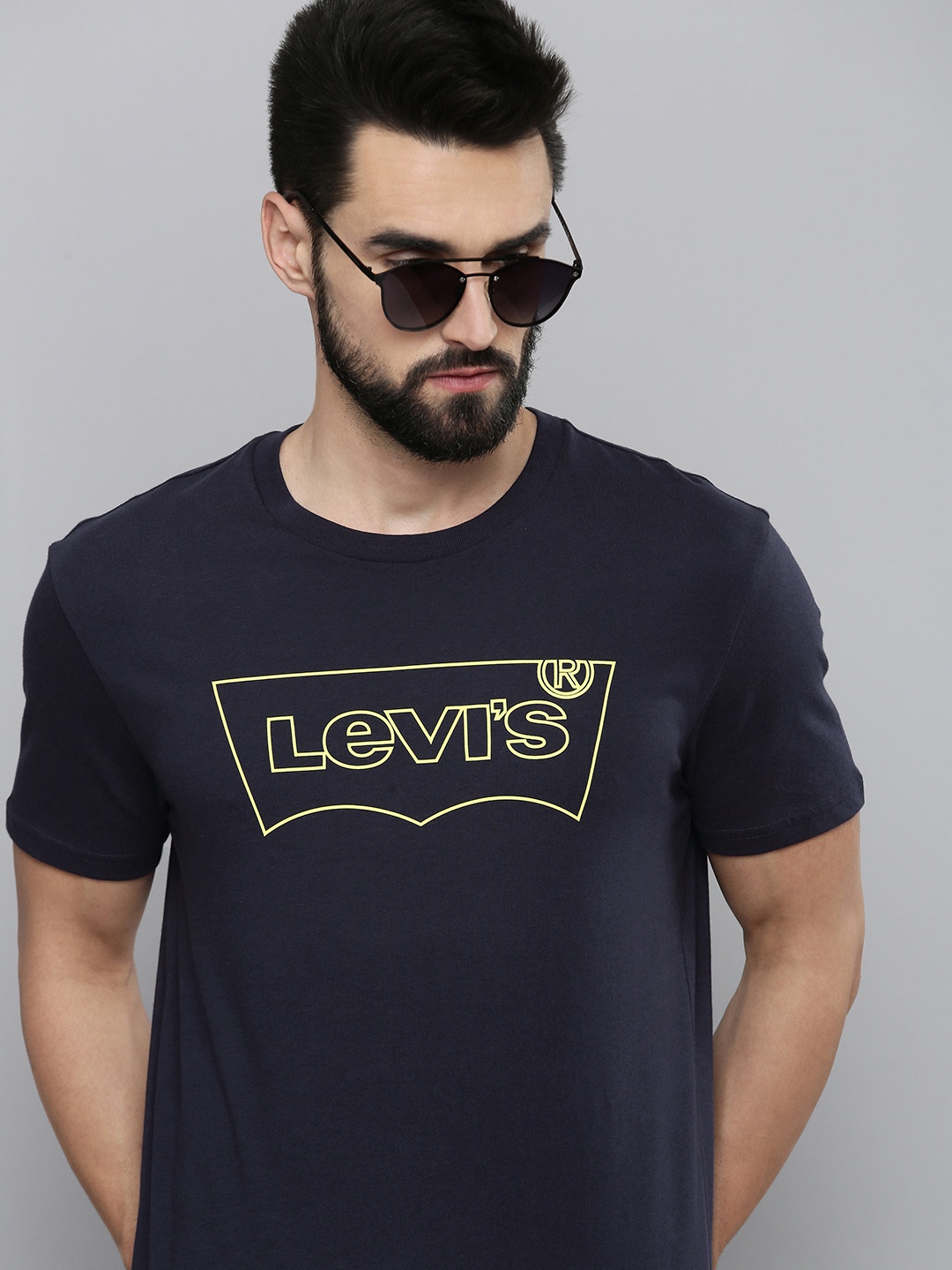 

Levis Men Navy Blue Brand Logo Printed Pure Cotton T-shirt