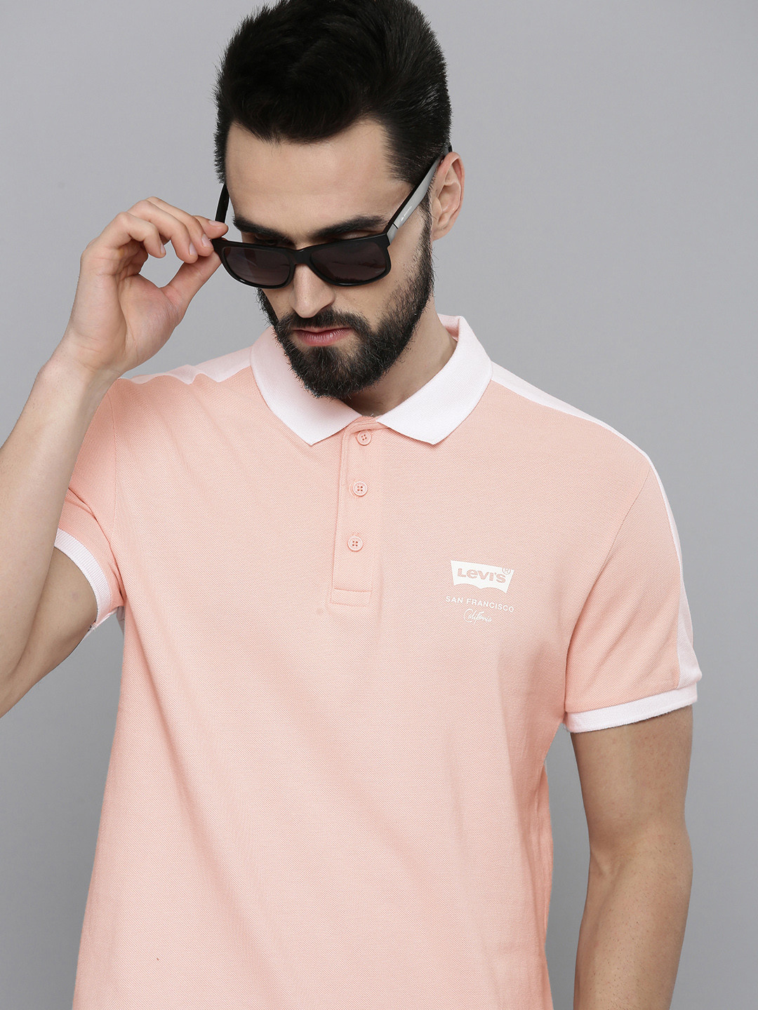 

Levis Men Pink & White Colourblocked Polo Collar Pure Cotton Casual T-shirt