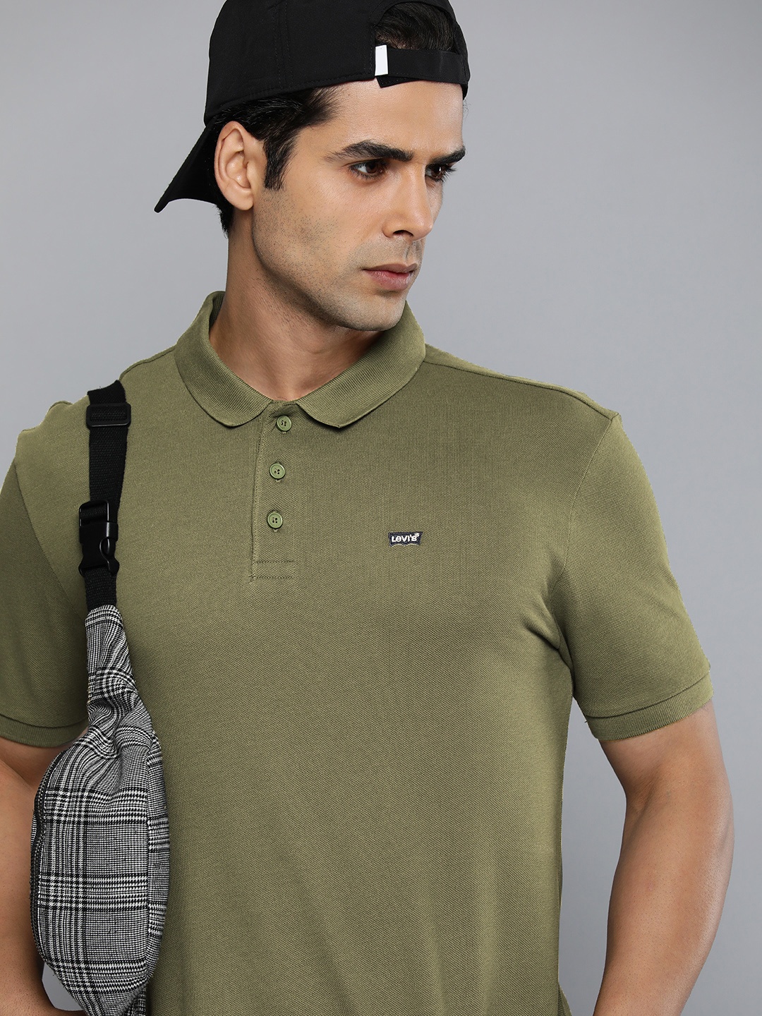 

Levis Men Olive Green Polo Collar Pure Cotton T-shirt