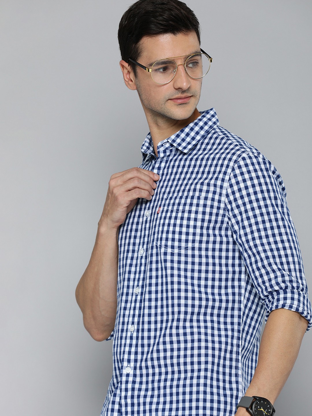

Levis Men Navy Blue Slim Fit Gingham Checks Casual Shirt