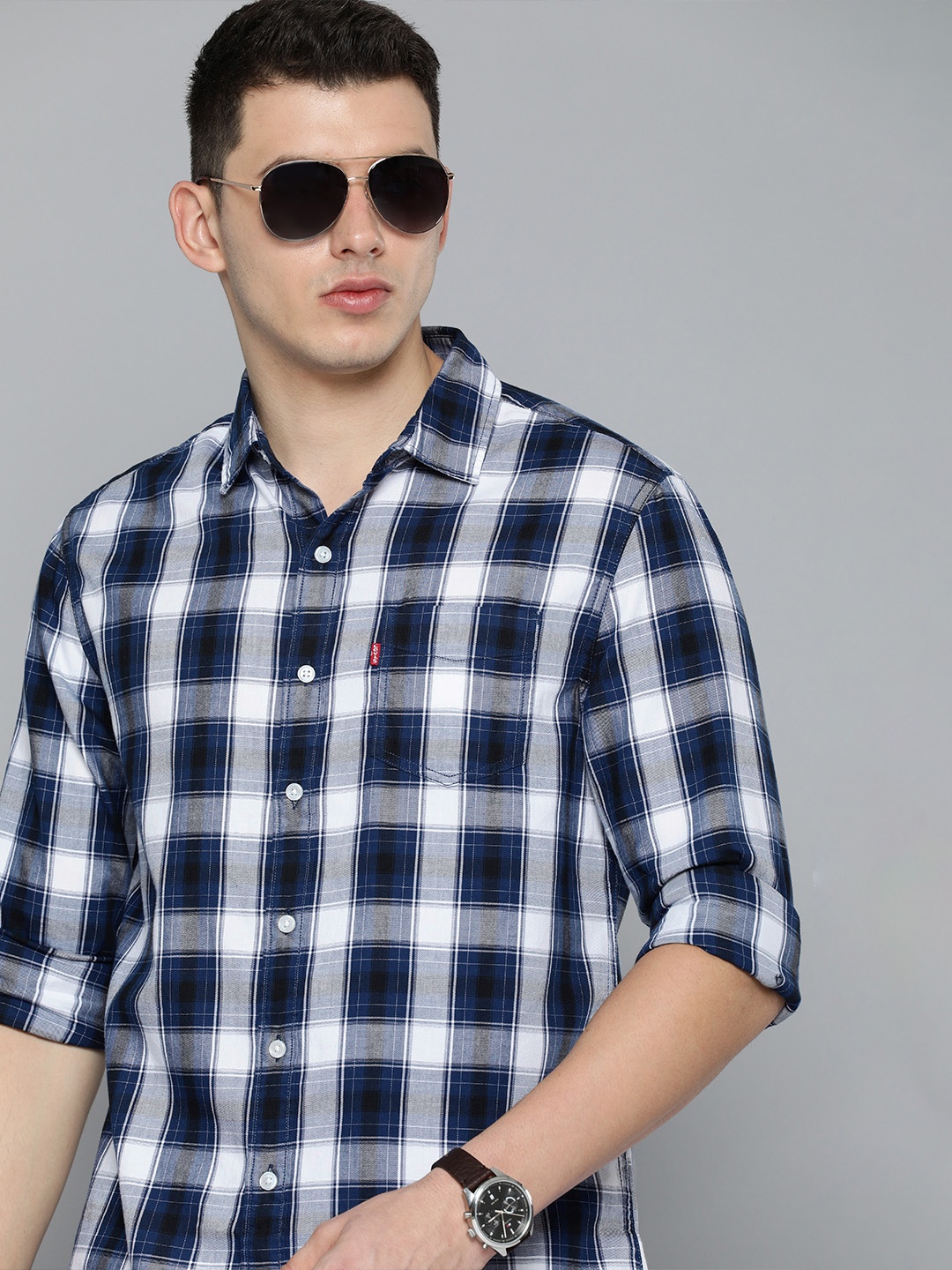 

Levis Men Blue White Checked Slim Fit Pure Cotton Casual Shirt