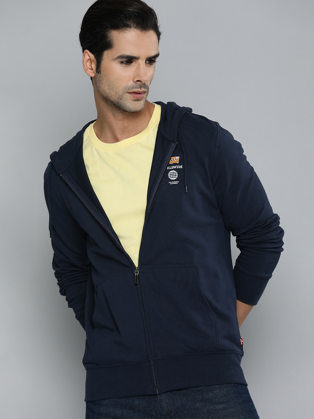 

Levis Men Navy Blue Printed Hooded Pure Cotton Hooded Sweatshirt