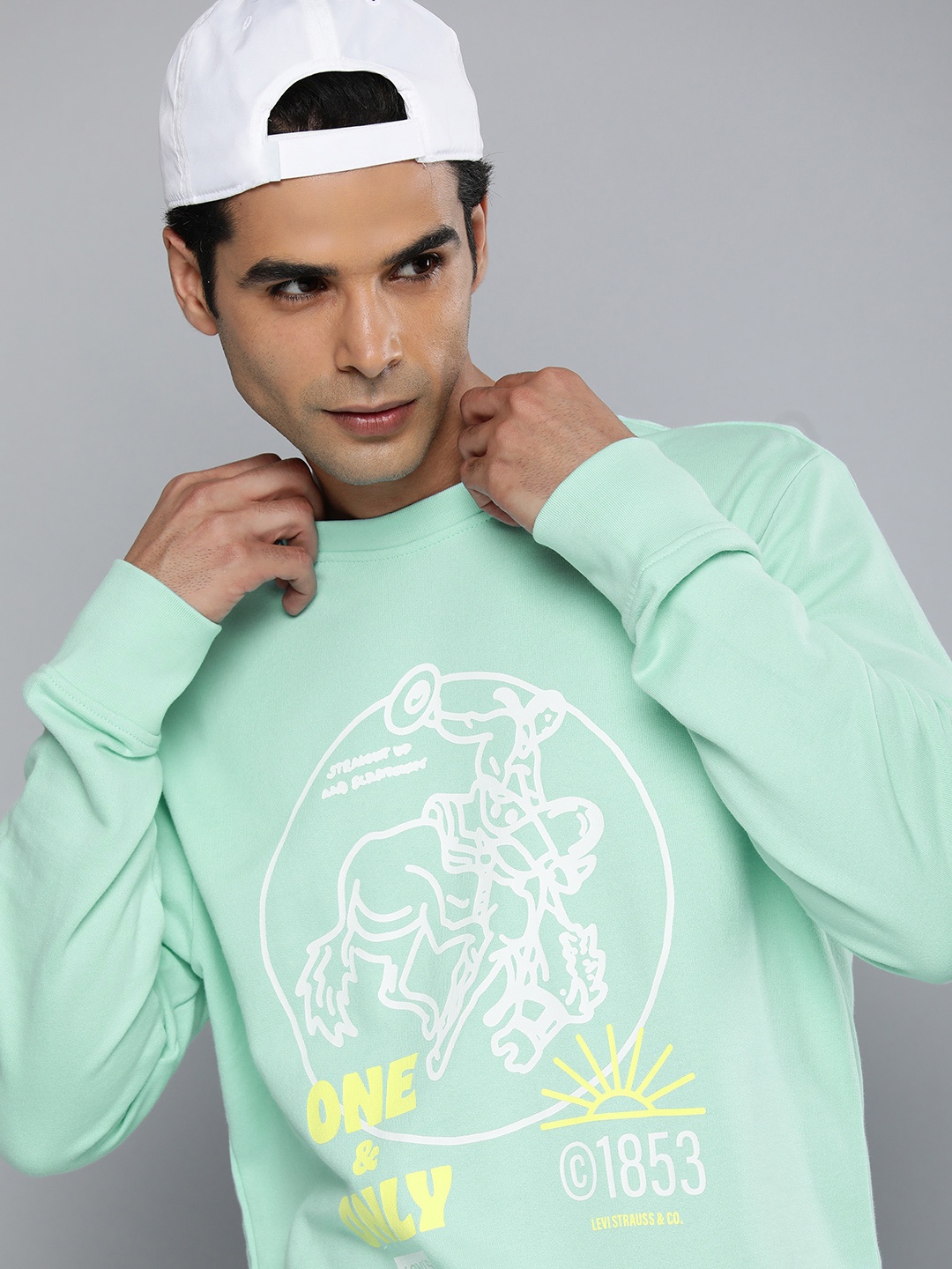 

Levis Men Sea Green Graphic Printed Round Neck Sweatshirt