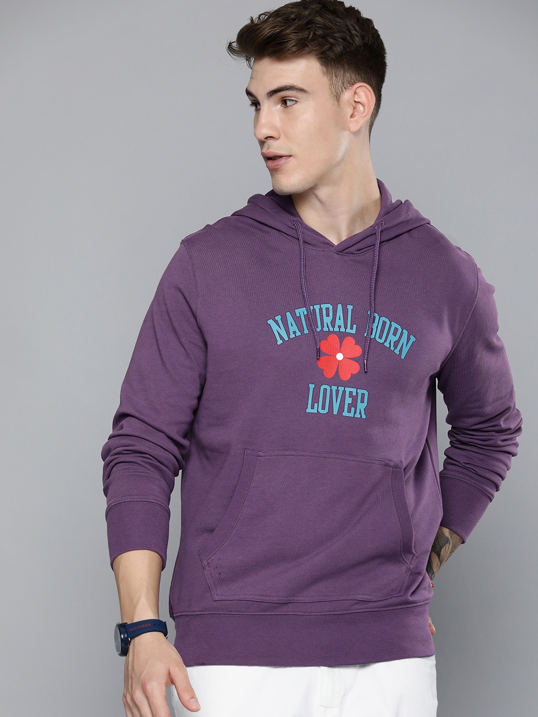 

Levis Men Purple Graphic Printed Pure Cotton Hooded Pullover Sweatshirt