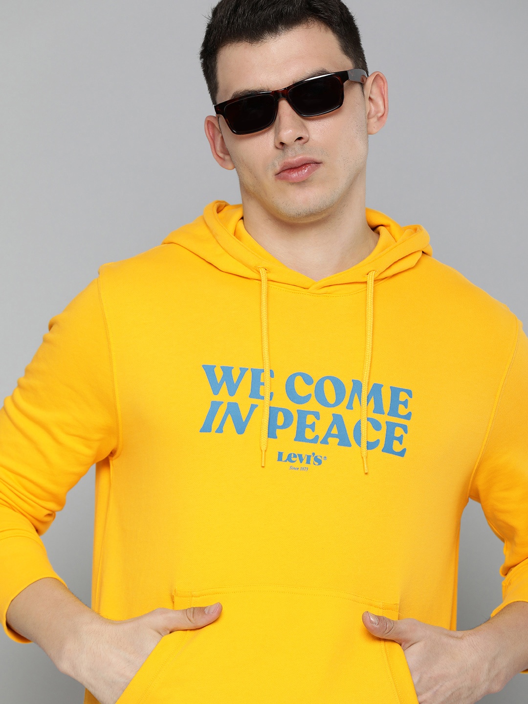 

Levis Men Yellow Typography Printed Hooded Sweatshirt