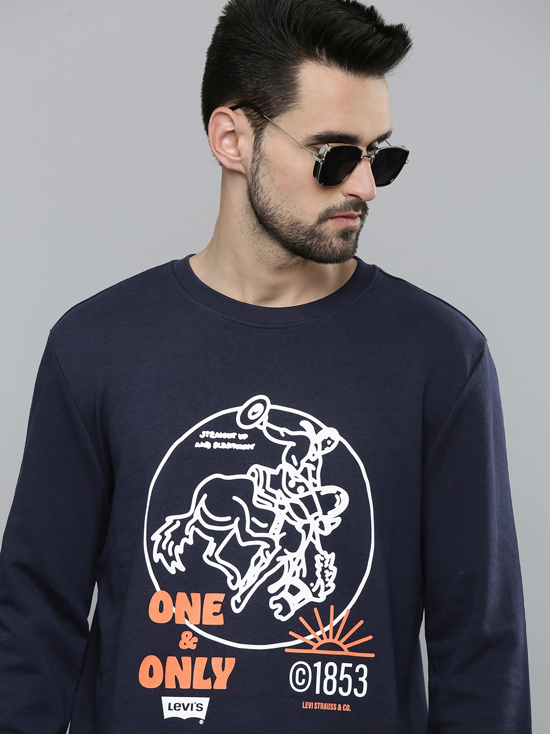 Levis Men Navy Blue Printed Pure Cotton Sweatshirt