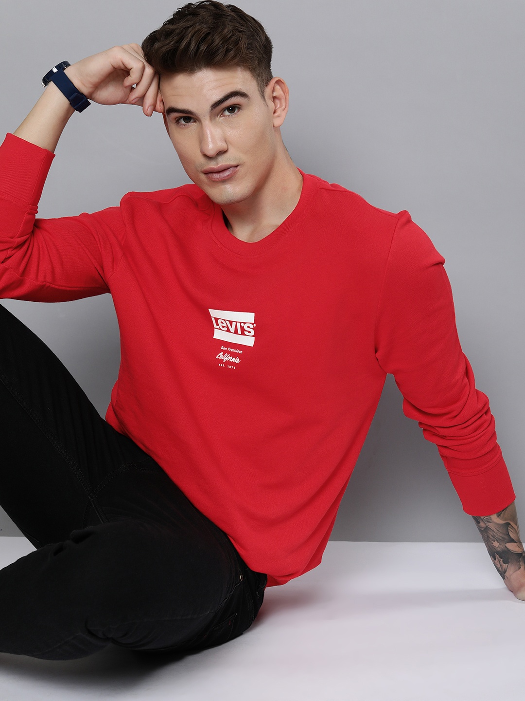 

Levis Men Red Printed Pure Cotton Sweatshirt