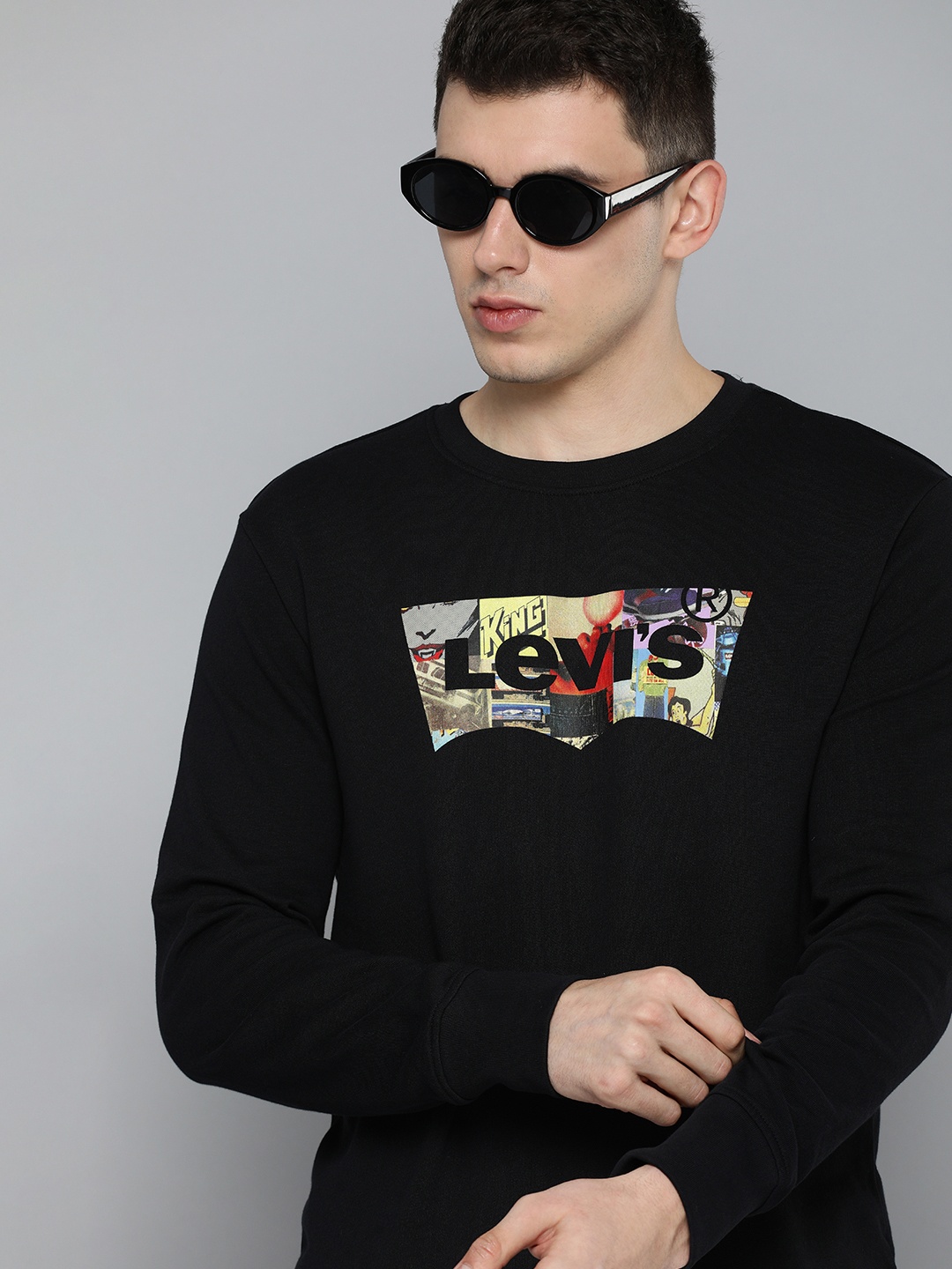 

Levis Men Black Brand Logo Printed Sweatshirt