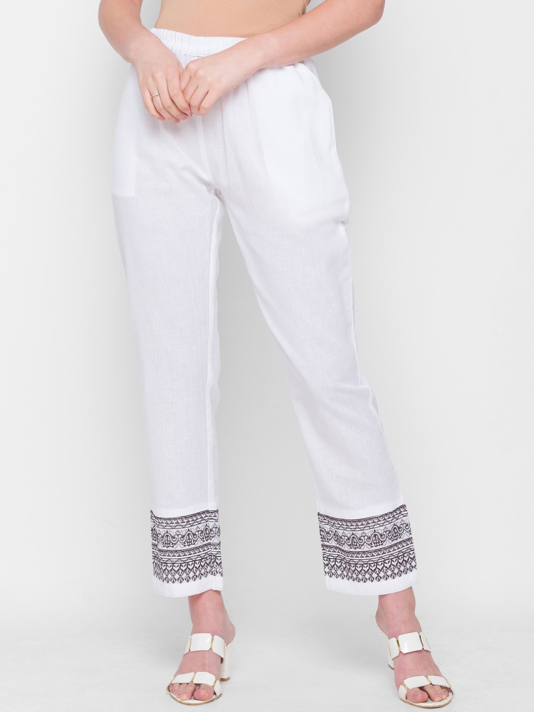 

ZOLA Women White Ethnic Motifs Embroidered Trousers