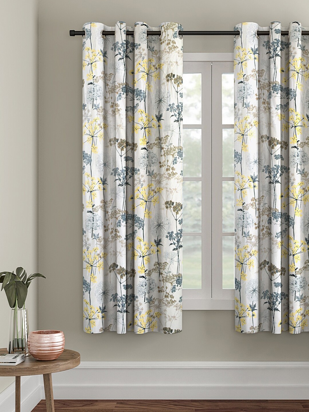 

eyda Off White & Green Floral Window Curtain
