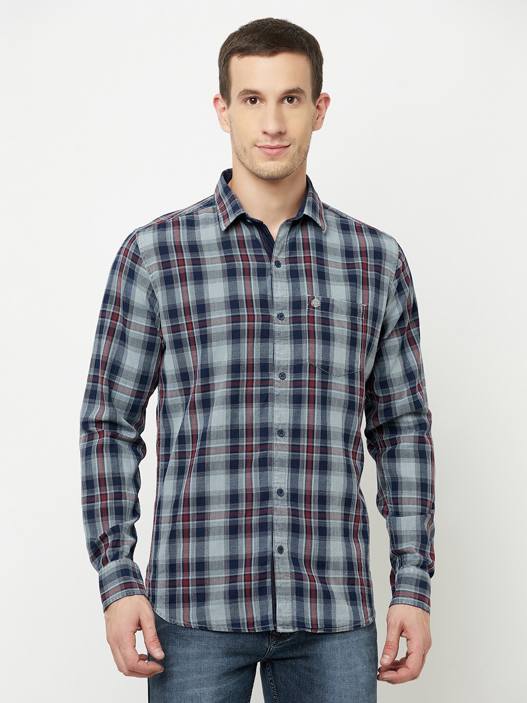 

METTLE Men Grey Tartan Checks Checked Casual Shirt