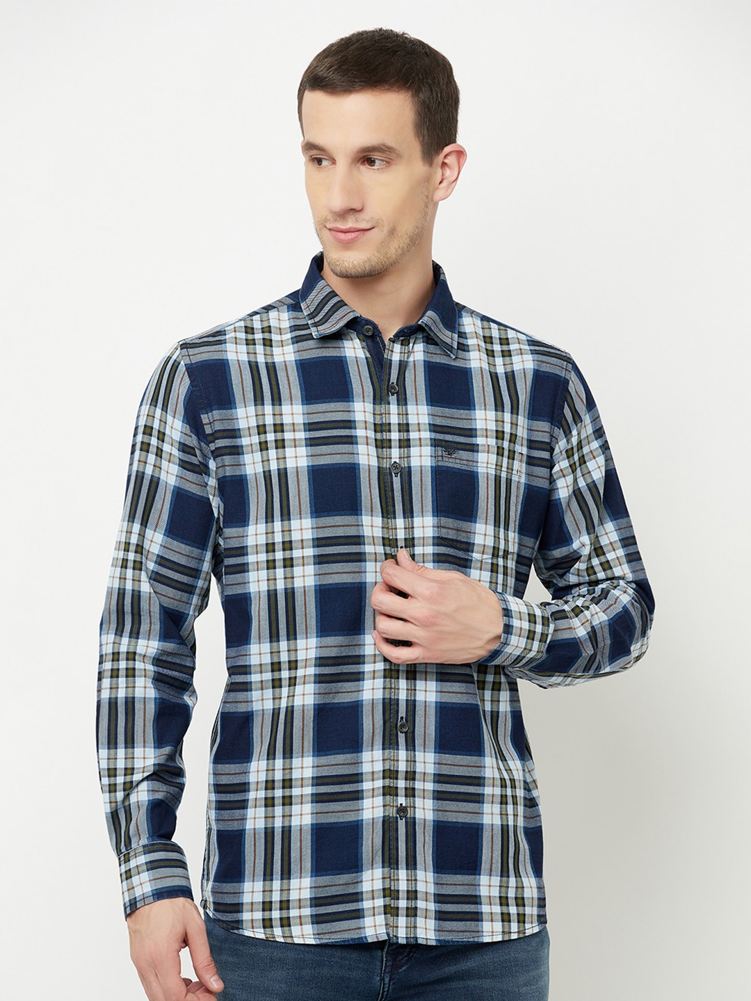 

METTLE Men Blue Tartan Checks Checked Casual Shirt