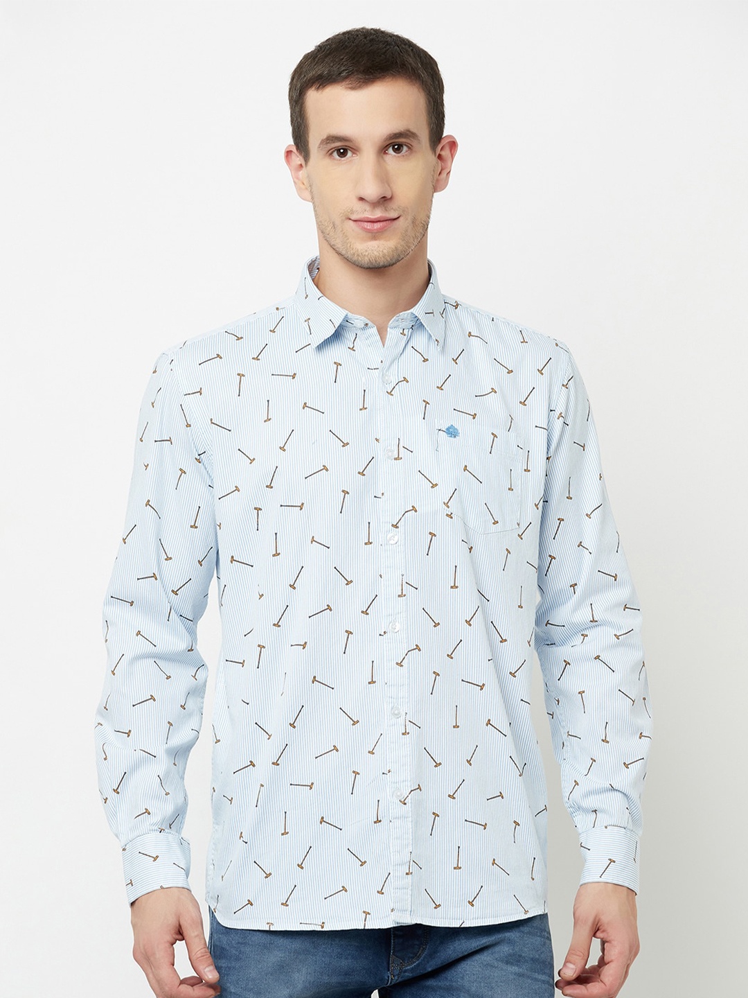 

METTLE Men Blue Printed Full Sleeved Casual Shirt