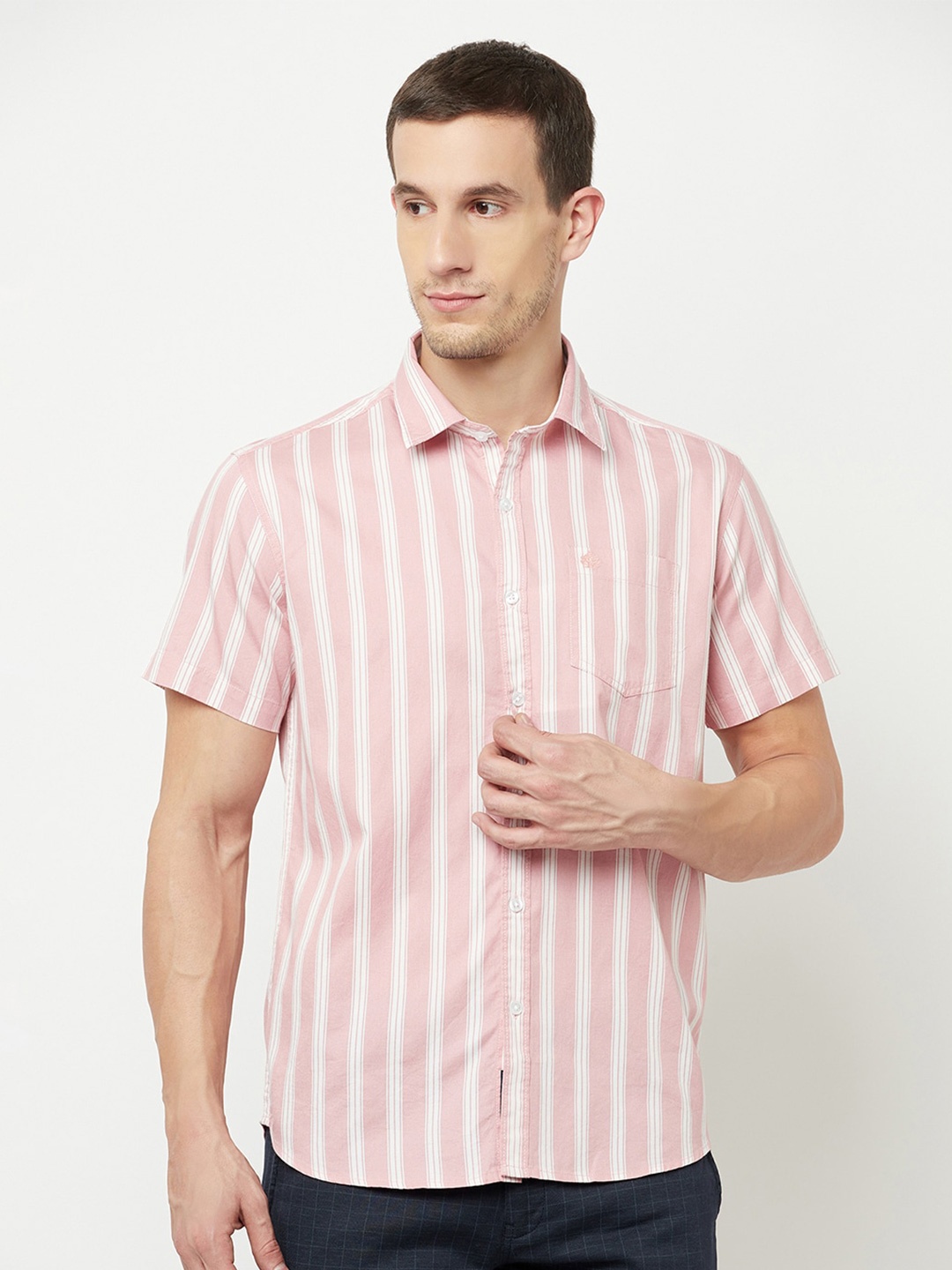 

METTLE Men Pink Striped Casual Shirt