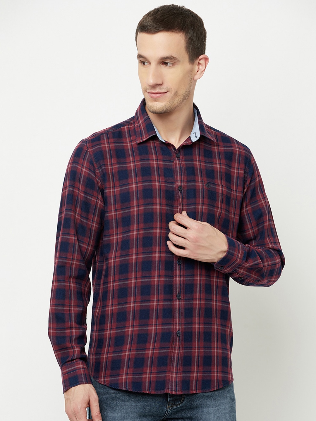 

METTLE Men Maroon Tartan Checked Casual Shirt