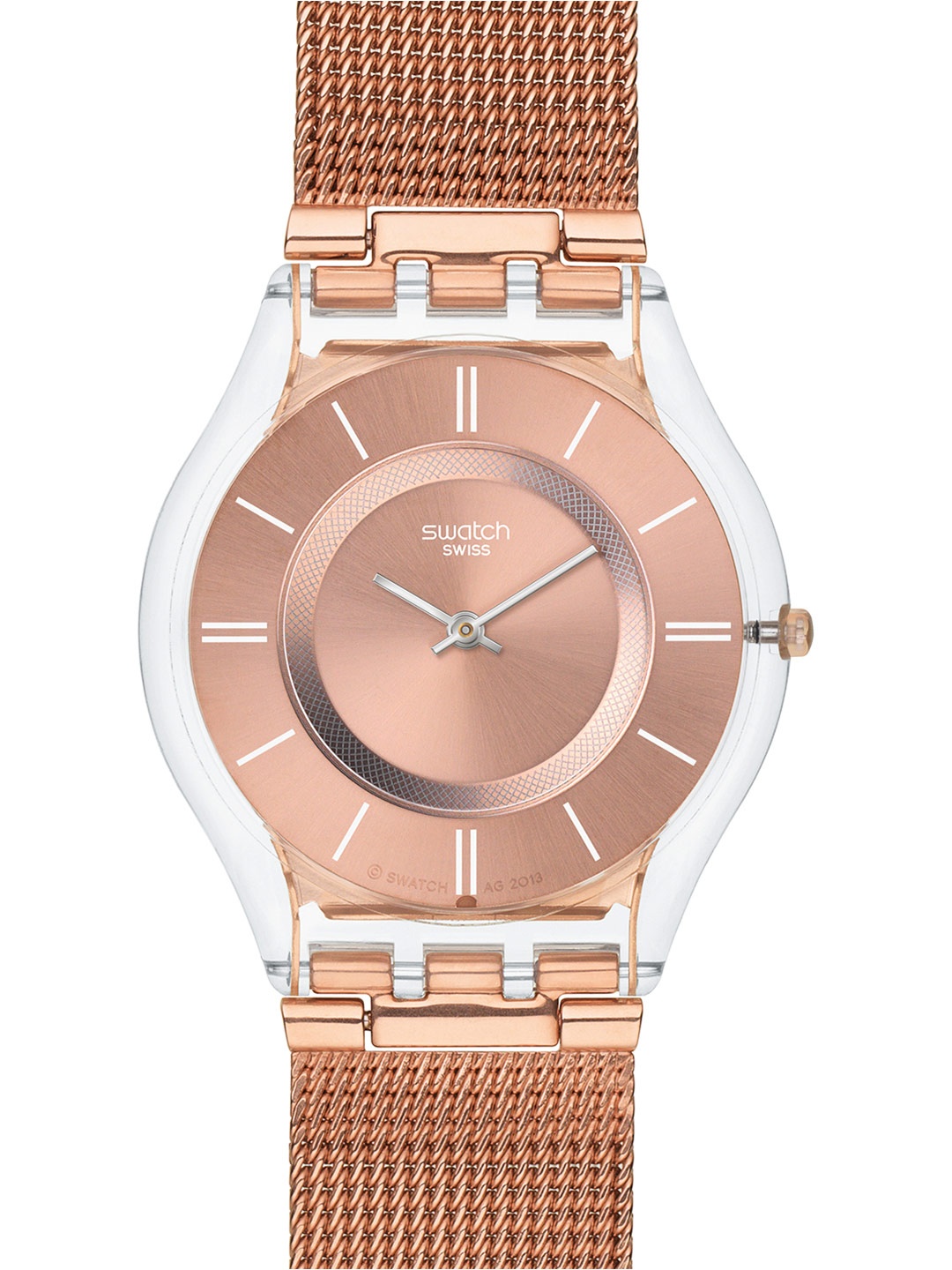 

Swatch Unisex Rose Gold-Toned Embellished Dial & Rose Gold Toned Stainless Steel Bracelet Style Straps Watch