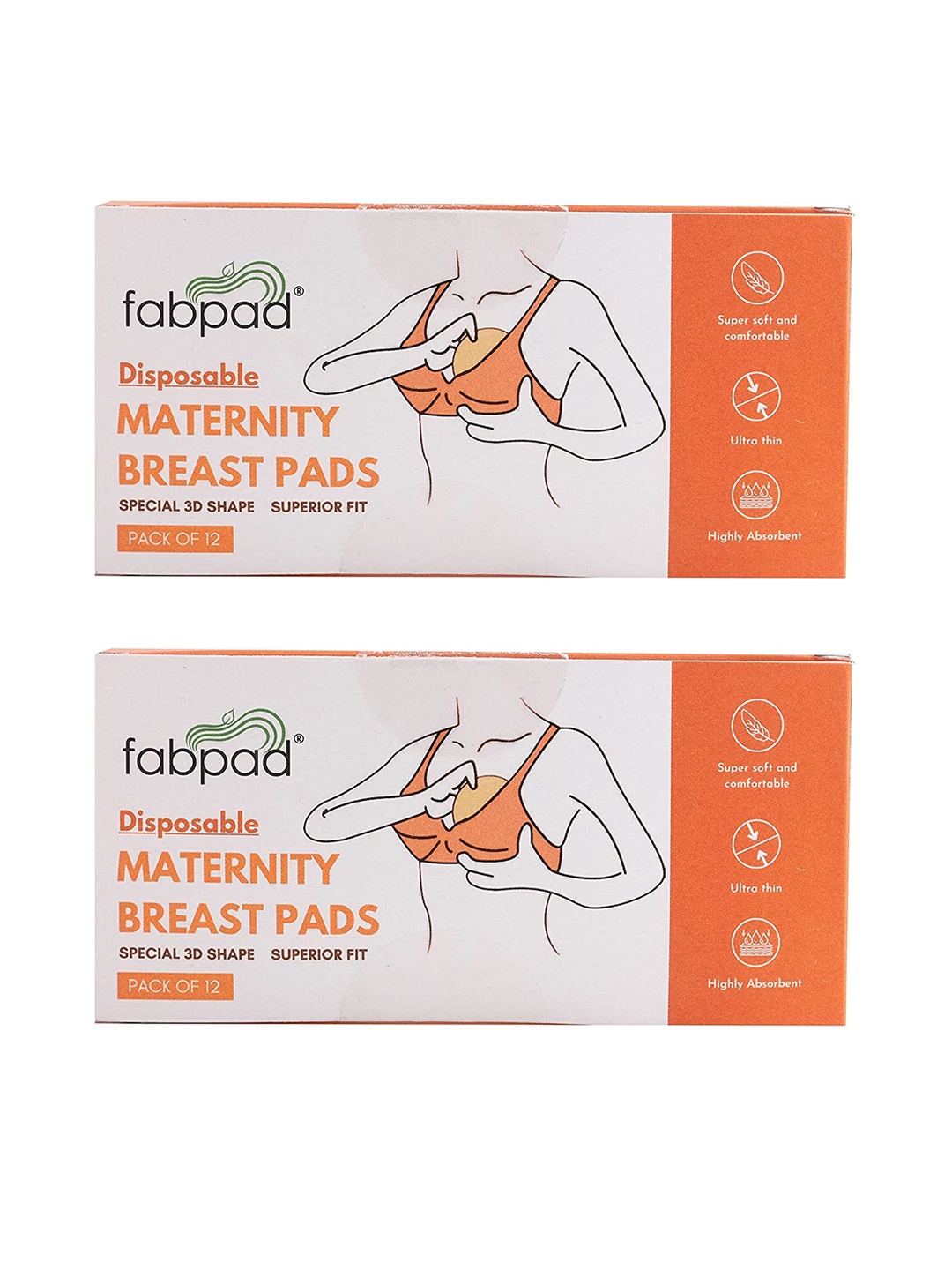 

fabpad Set of 2 Disposable Maternity Nursing Breast Pads - 12 pieces each, Orange
