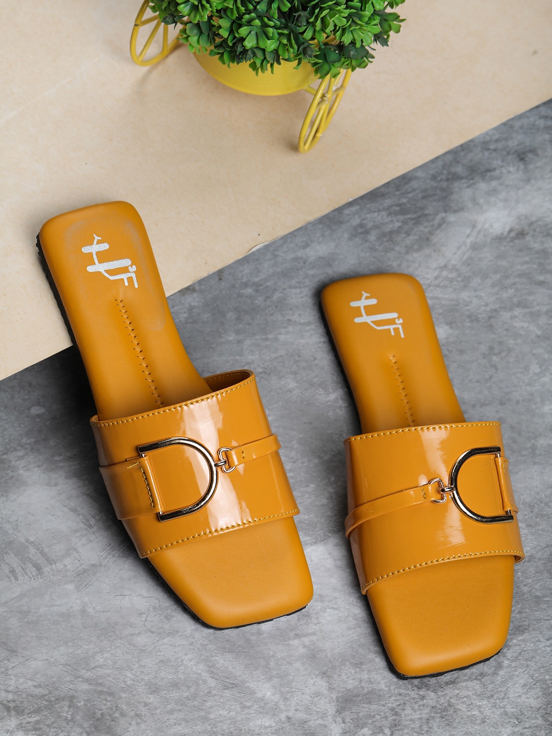 

H3F Women Mustard Yellow Solid Open Toe Flats