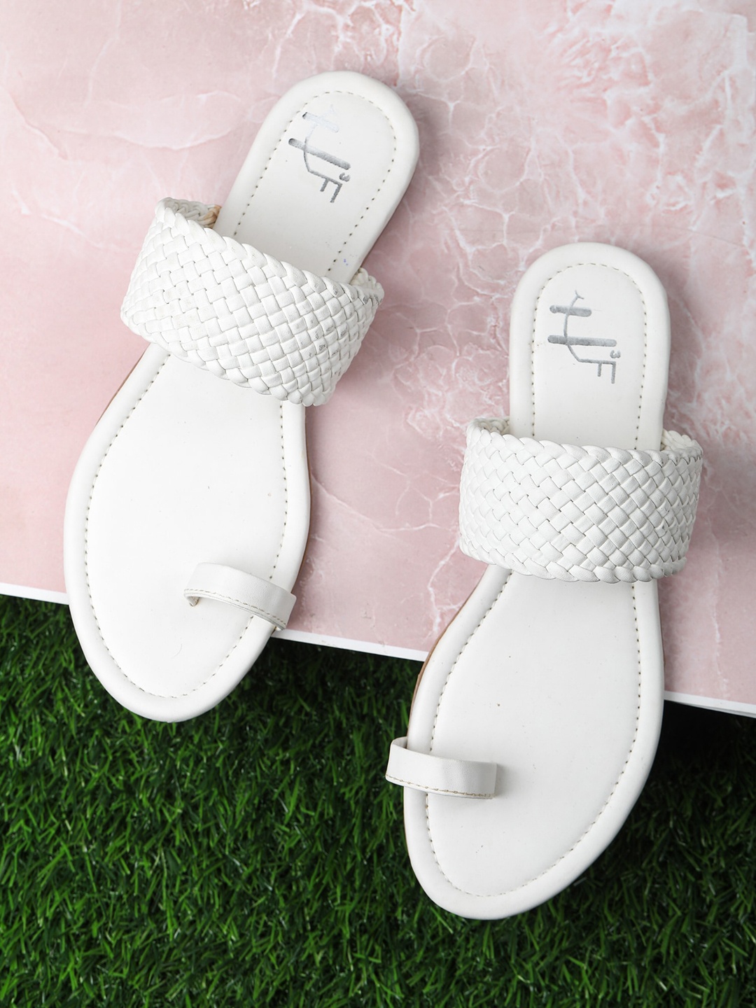 

H3F Women White Basketweave One Toe Flats